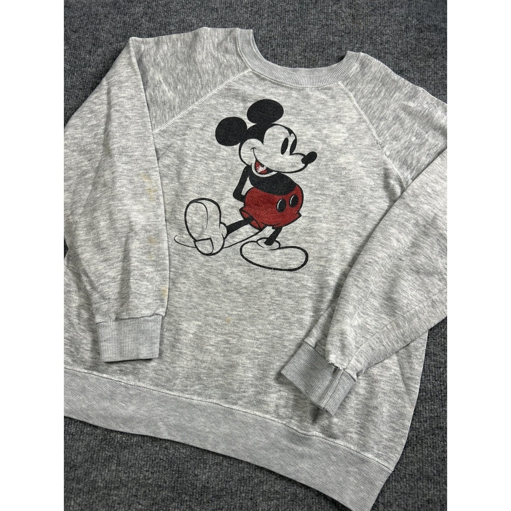 Disney Sweatshirt Womens Medium Gray Mickey Mouse Graphic Fleece Pullover